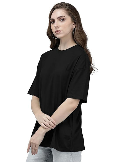 SpaB Brand Women's Casual Round Neck Solid, Oversized Drop Shoulder Regular Fit T-Shirt