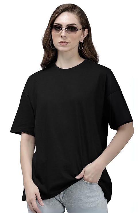 SpaB Brand Women's Casual Round Neck Solid, Oversized Drop Shoulder Regular Fit T-Shirt