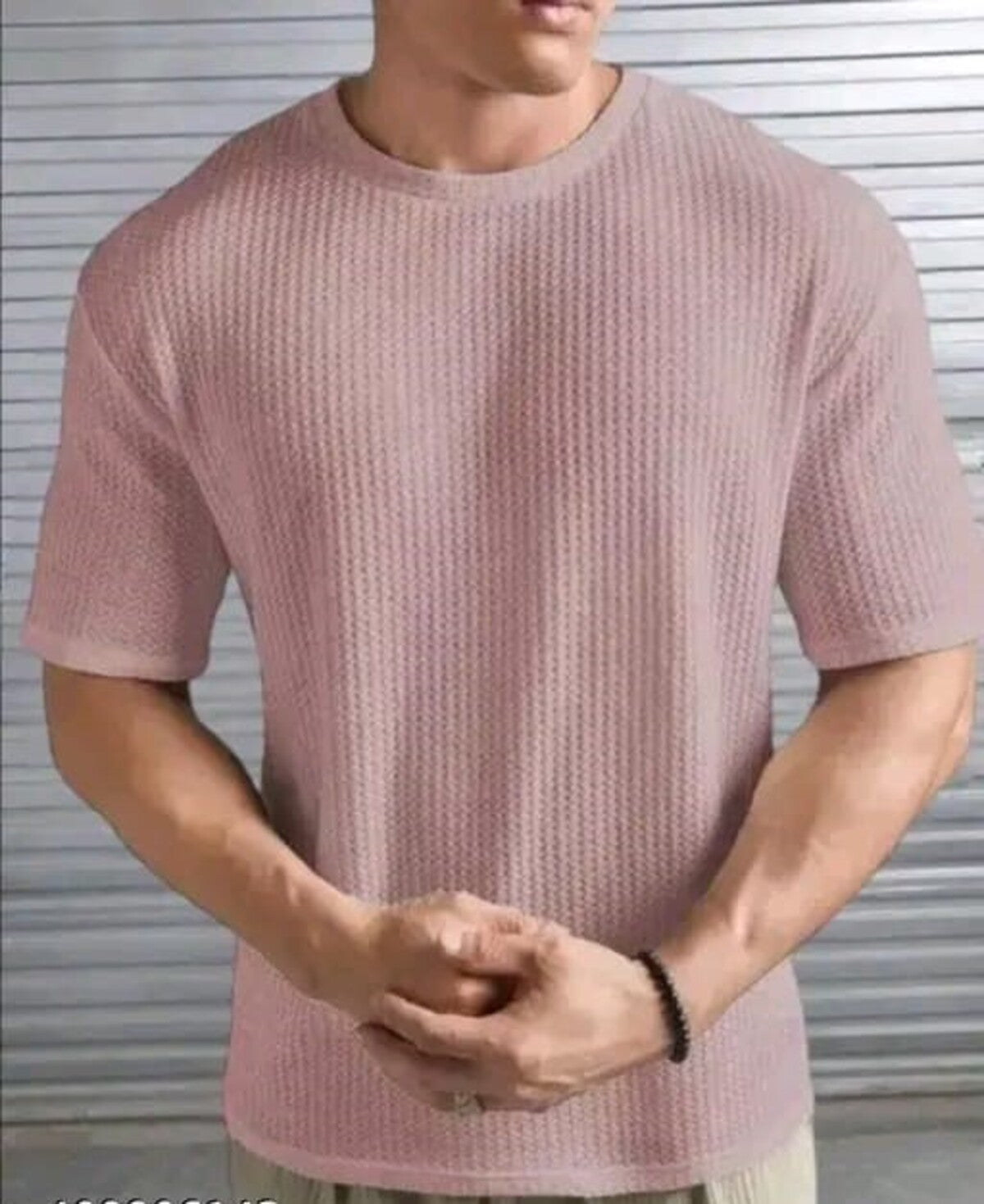 SpaB Men Waffle Knit Stylish Round-Neck T-Shirt Trendy All-Season Shirt Perfect for Everyday Wear