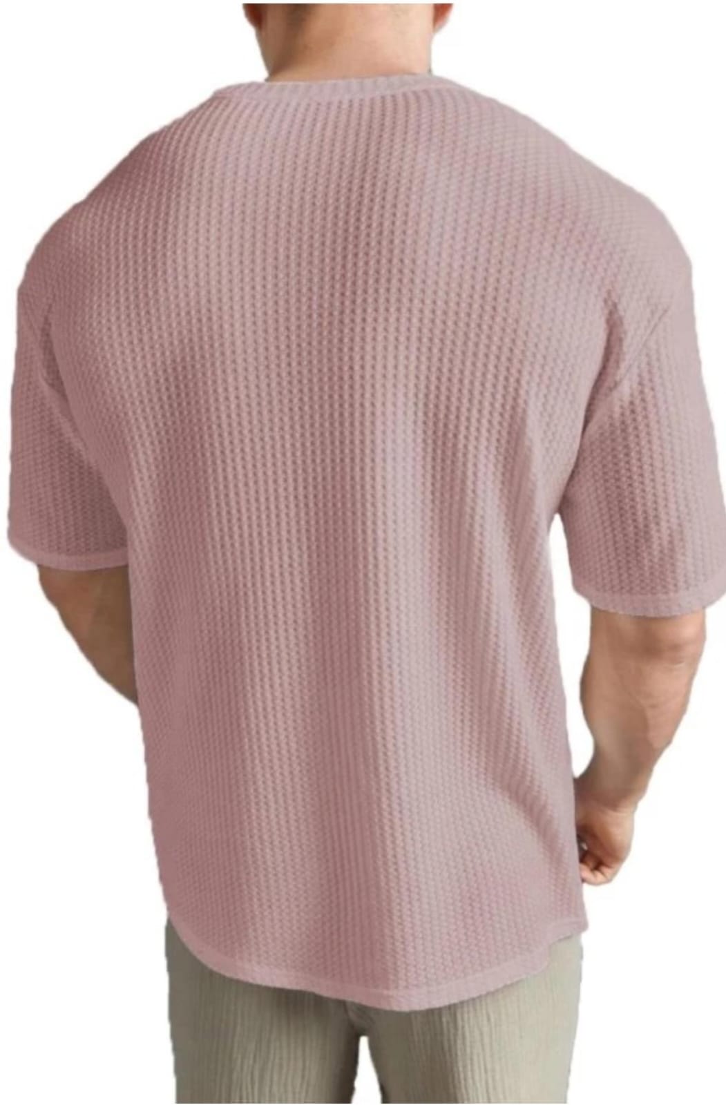 SpaB Men Waffle Knit Stylish Round-Neck T-Shirt Trendy All-Season Shirt Perfect for Everyday Wear