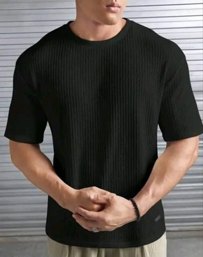 SpaB Men Waffle Knit Stylish Round-Neck T-Shirt Trendy All-Season Shirt Perfect for Everyday Wear