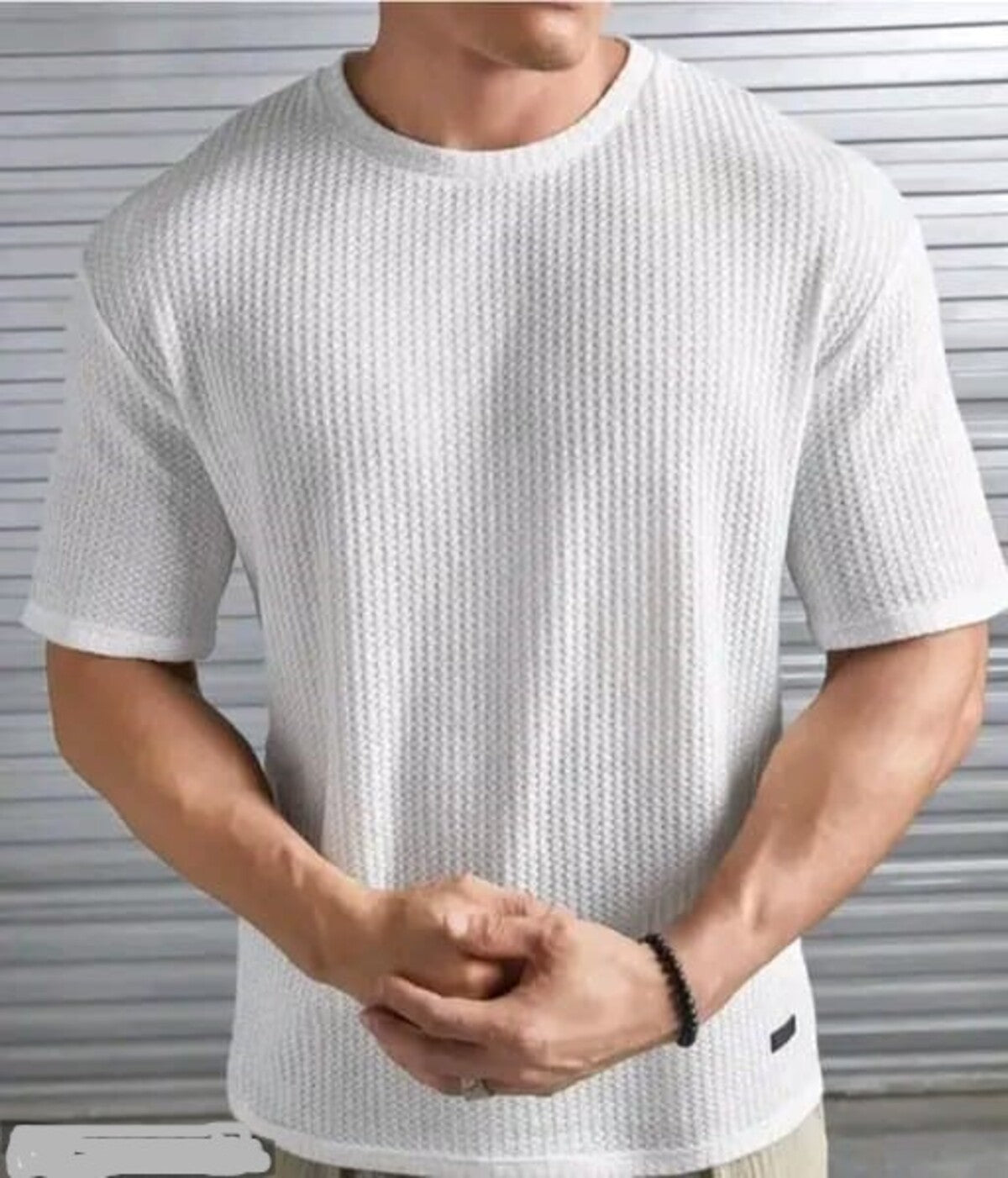 SpaB Men Waffle Knit Stylish Round-Neck T-Shirt Trendy All-Season Shirt Perfect for Everyday Wear