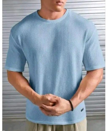 SpaB Men Waffle Knit Stylish Round-Neck T-Shirt Trendy All-Season Shirt Perfect for Everyday Wear