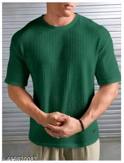 SpaB Men Waffle Knit Stylish Round-Neck T-Shirt Trendy All-Season Shirt Perfect for Everyday Wear